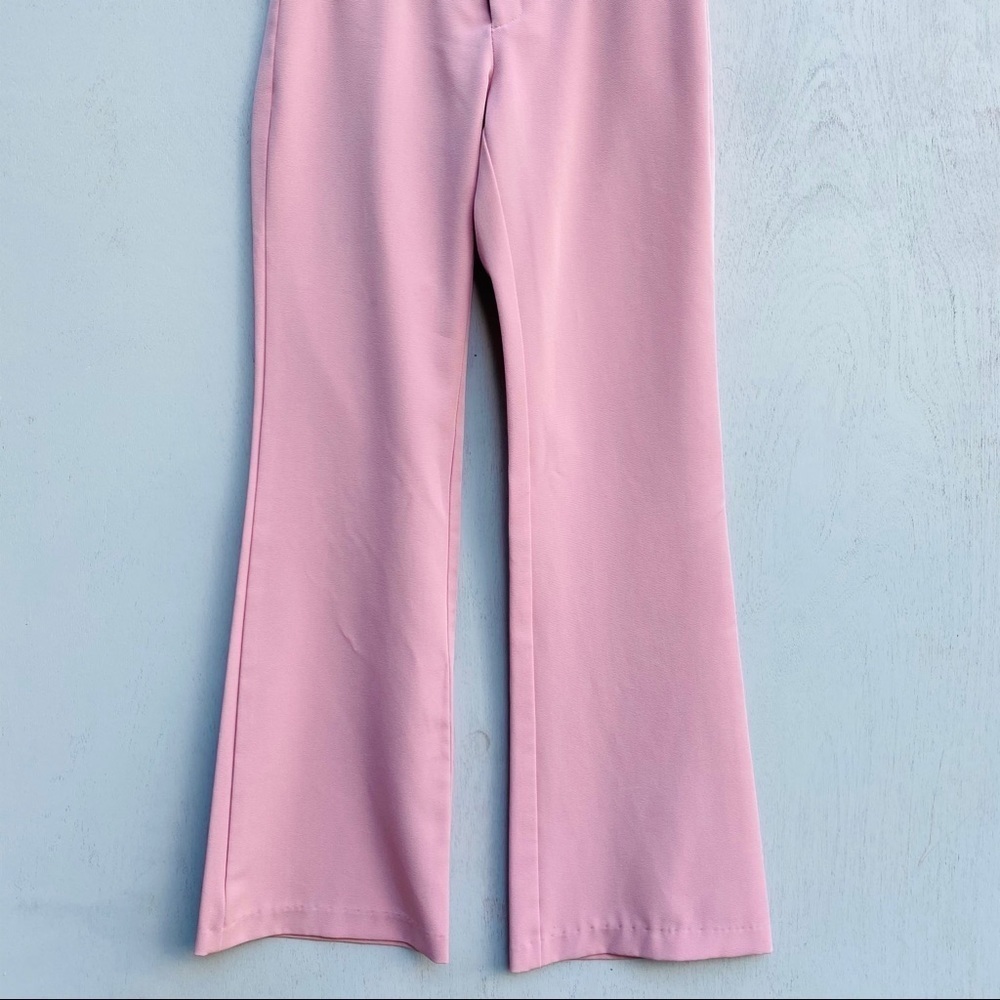 Vintage Pink Flared Leg Business Pants - Pastel Pink Trousers - Picture 3 of 6